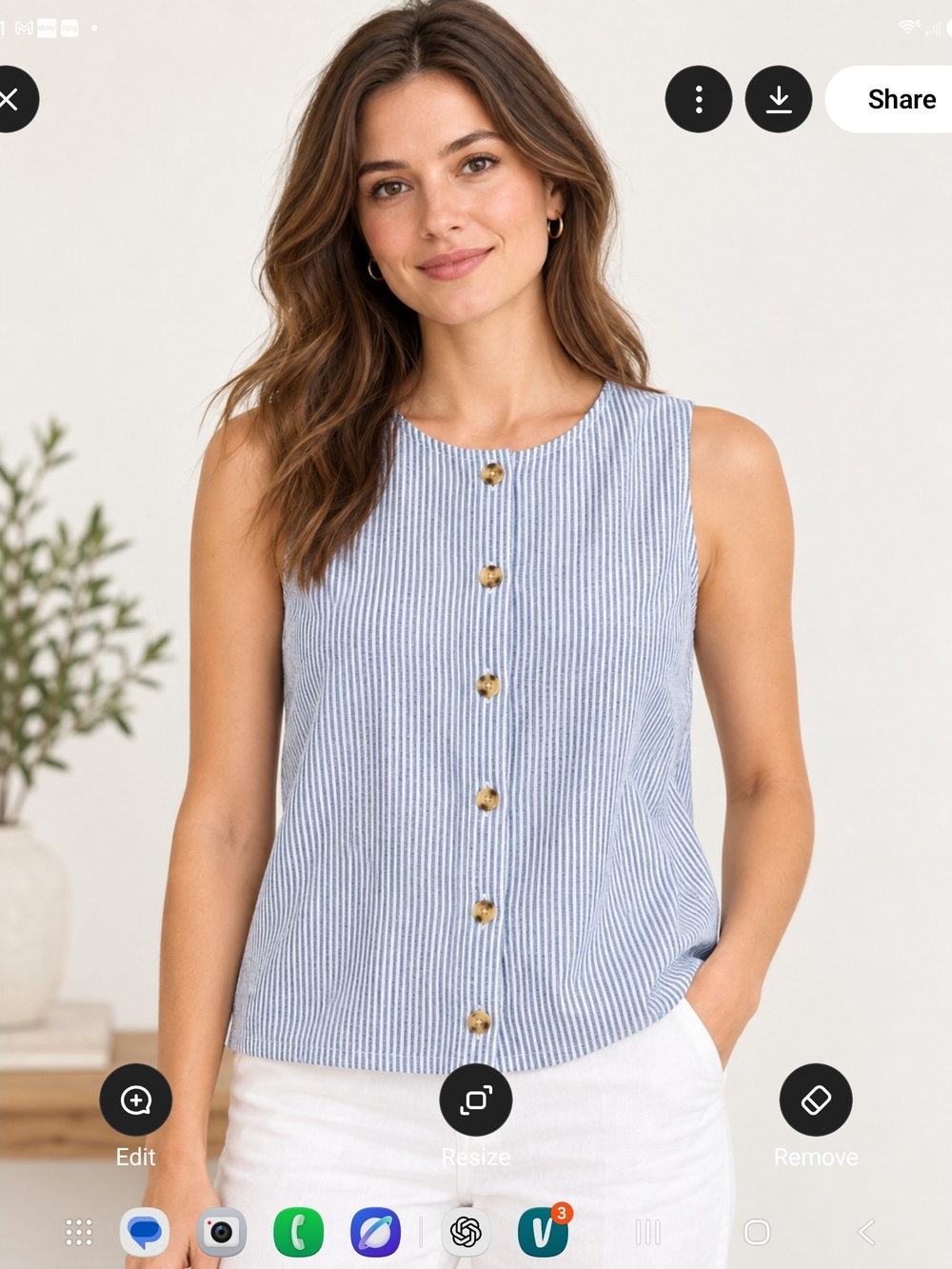 J. Crew Blue and White Striped Button Tank